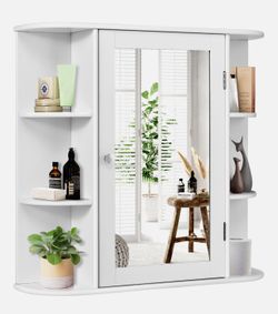 Multipurpose Mount Wall Surface Bathroom Storage Cabinet Mirror White