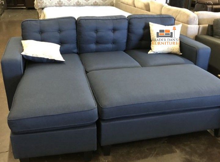 Brand New Black Linen Sectional Sofa +Ottoman (New In Box)
