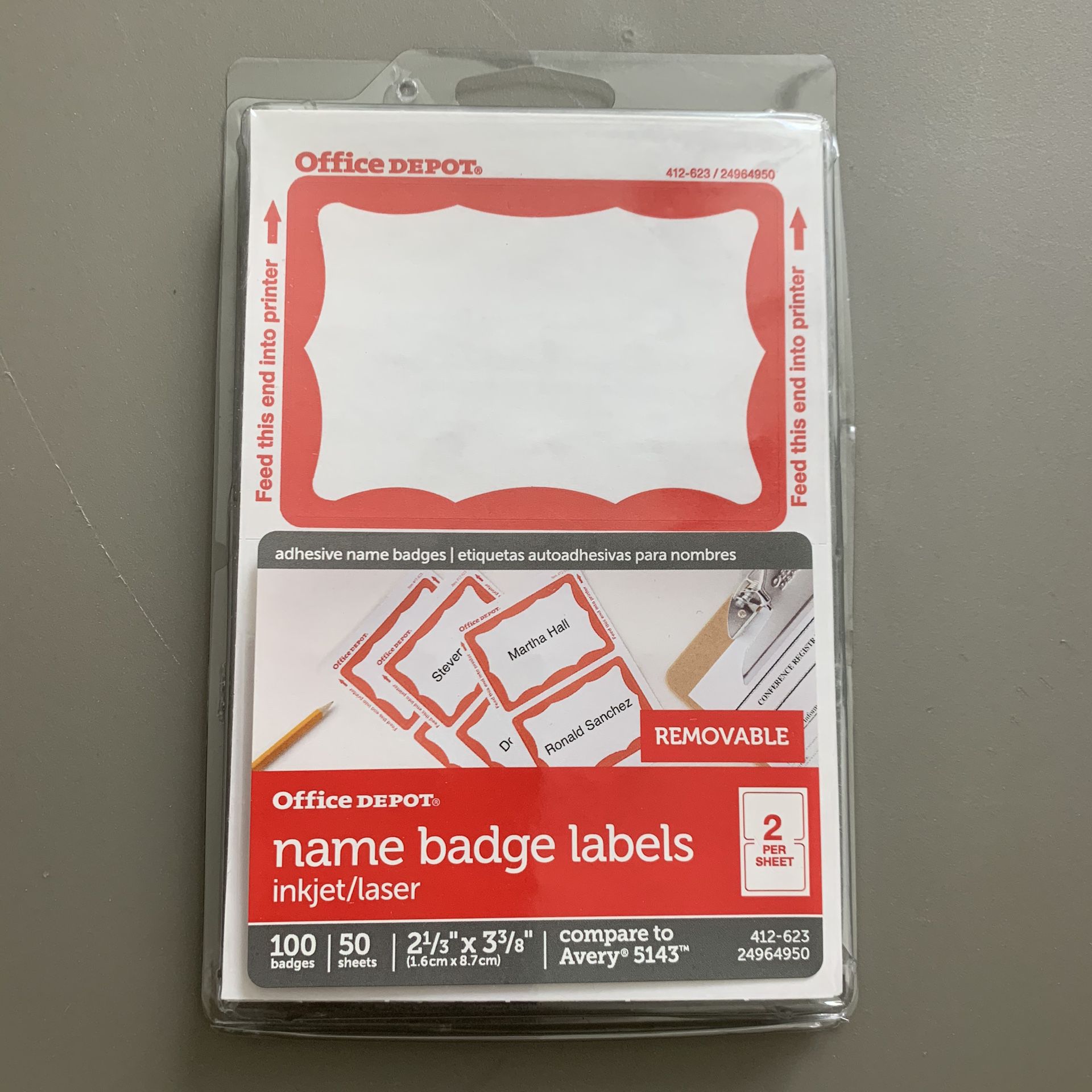 Office Depot Name Badge Labels, 100 Badges