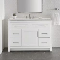 Clady 49 in. Single Sink White Bath Vanity with Silver Ash Cultured Marble Top (Assembled)