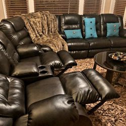 Brand New Living Room Set 💥 Black/ Brown/ Red Leather Oversized Soft Comfy Reclining Sectional Sofa Couch| Sofa, Loveseat, Wedge| Recline Sofa Set|