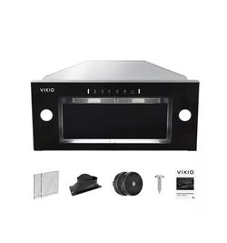 30 in. 600 CFM Ductless Convertible Insert Range Hood in Stainless Steel w/ Black Glass with LED Gesture Sensing,Filter 