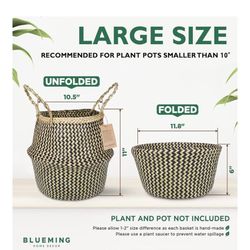 Plant Baskets – Large Seagrass Pot for Tall Indoor Faux Olive Tree, Woven Wicker Rattan Planter for Boho Basket 9-10 Inch (Black, Large)