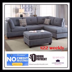 New grey linen sofa sectional with studs