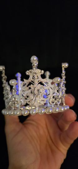 Silver Bridal Crown with Pearls and Crystals