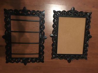 Black Framed Jewelry Holder and Message Corkboard