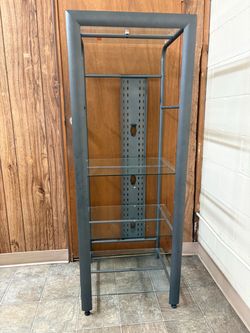 Tall Metal Display Rack with Glass Shelves