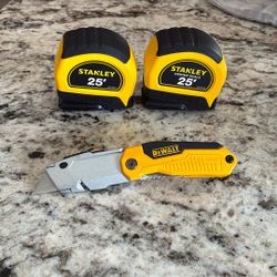 2 Stanley, tape measures and Dewalt utility knife