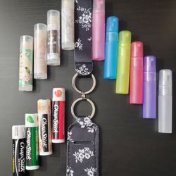 Floral Print Chapstick/Lip Balm Holder Keychain W/Lanyard 