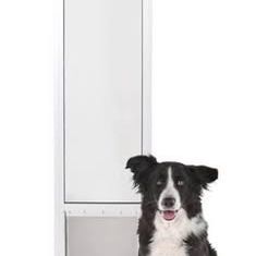 NEW PetSafe Pet Door for Sliding Glass, Size Large, Dogs up to 100lbs, Adjustable Height 75 7/8-81". Retail price is $179.99.