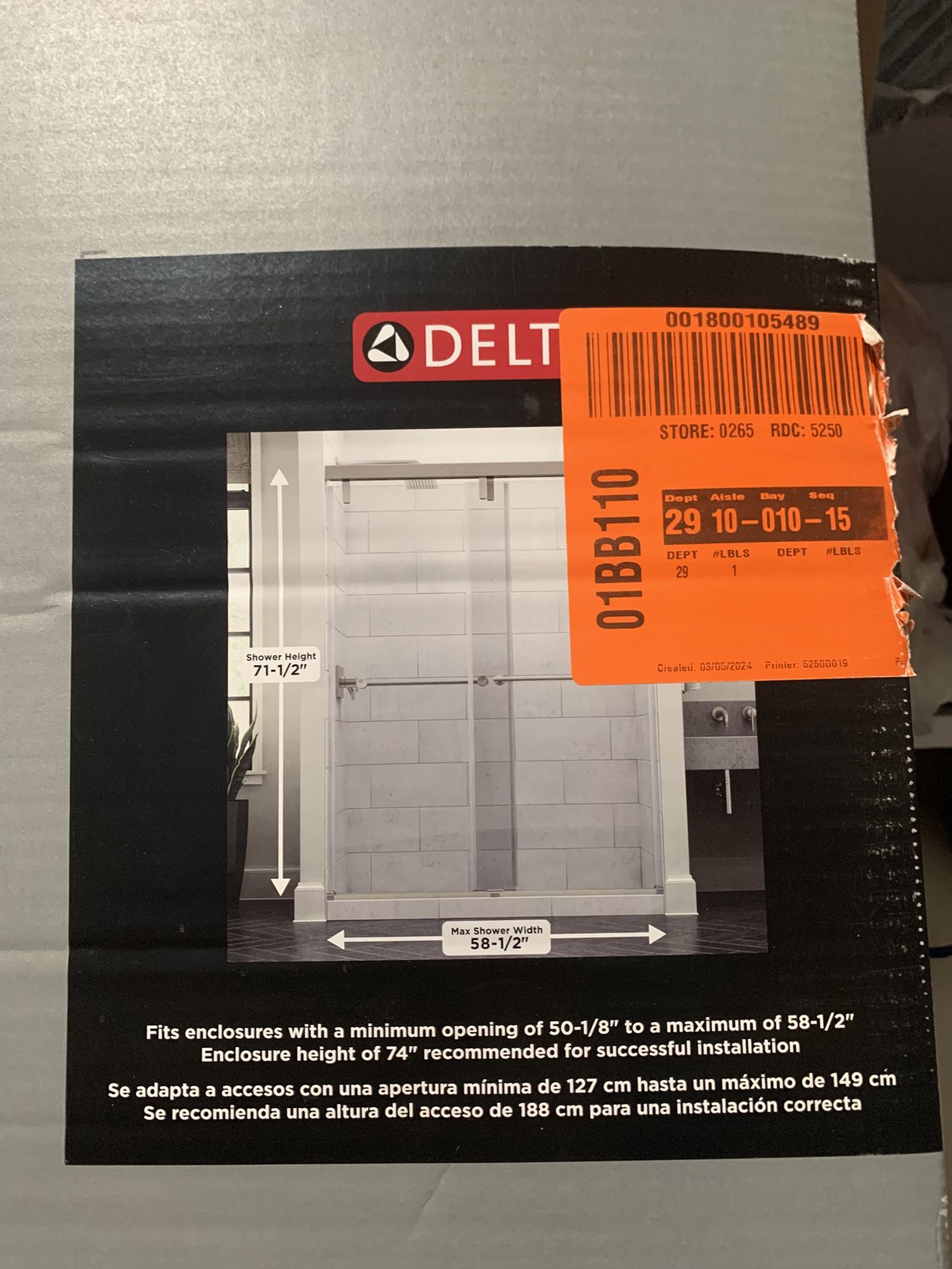 Delta Frameless Sliding Bathtub Door, Chrome with Rain Glass