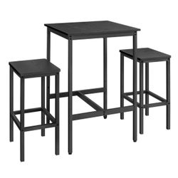  Bar Table Set with Stools Dining Table with 2 Chairs Small Kitchen Table Bar Chairs for Dining Room Kitchen Wood Black and Ink B