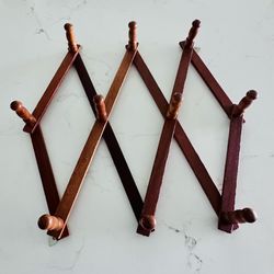 Vintage Wooden Accordion Wall Rack Expandable 10 Peg Hook Hat Coat Mug Rack