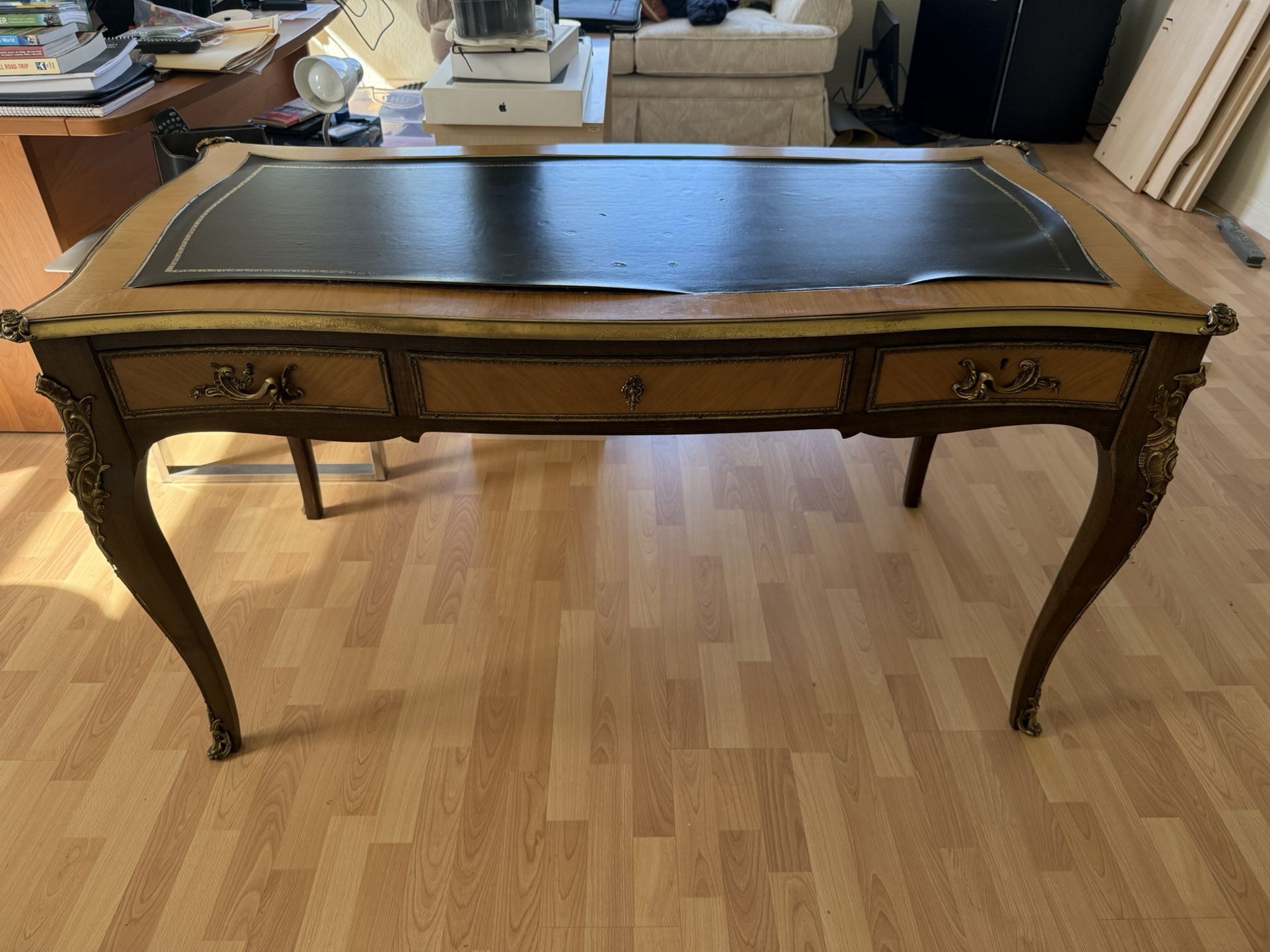 Vintage Leather Top Desk And 2 Chairs