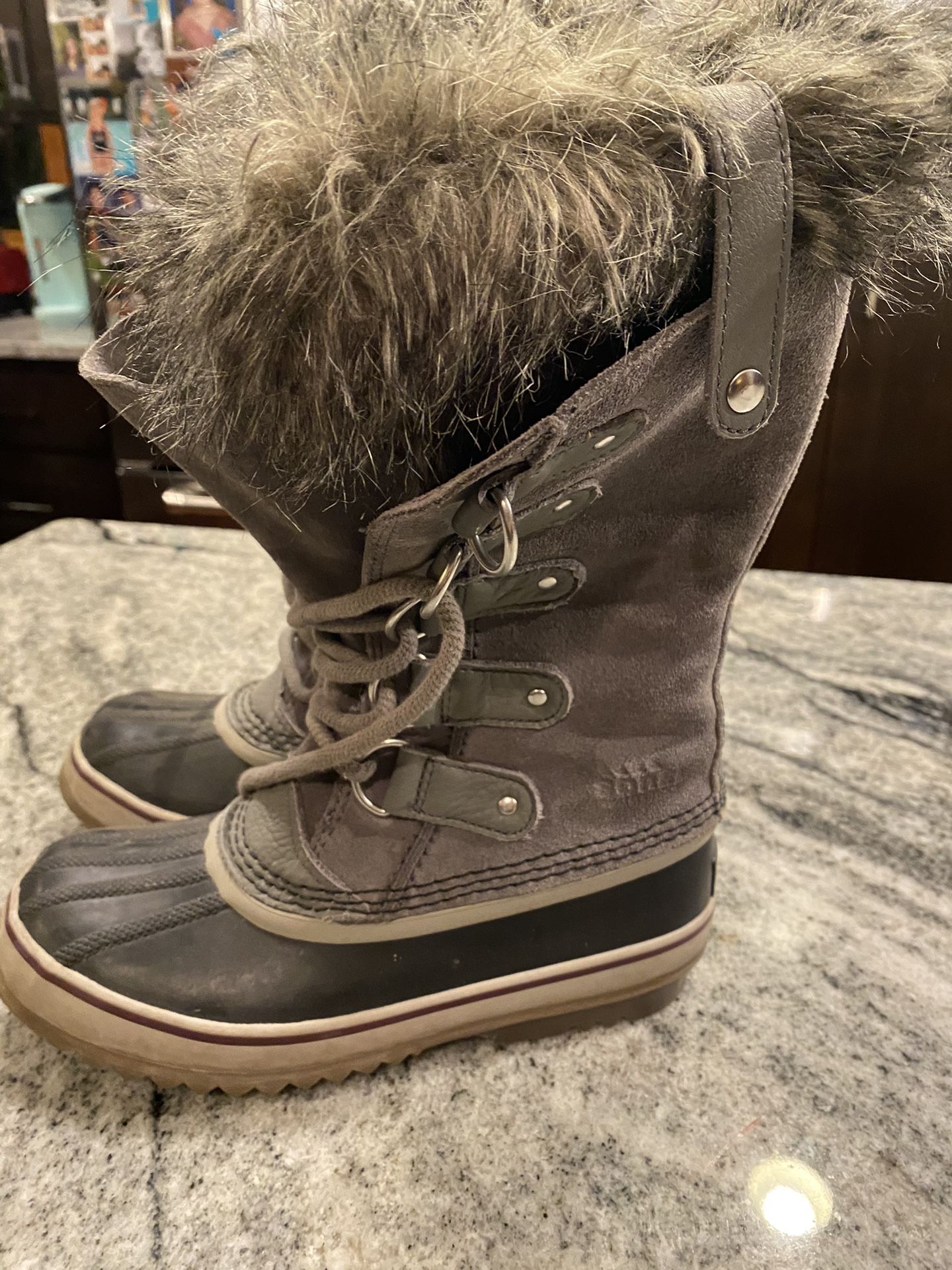 Sorel Boots Joan Of Arc Gray Leather Waterproof Snow Boots