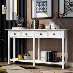 59 In. Retro Console Table Sofa Table for Entryway with Drawers and Shelf Living Room Sideboard