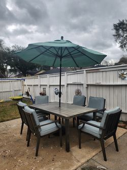 Beautiful Aluminum Rectangle Outdoor Set Table/6 Chairs/ Umbrella