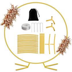 Nisoger 7.2FT Round Backdrop Stand, Circle Gold Balloon Wedding Arch Frame, Metal Wedding Backdrop With Storage Bag For Valentines Day Parties, Baby S