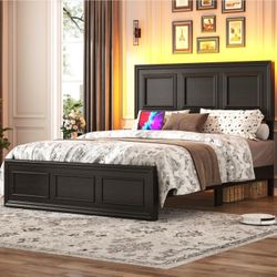 Wood bed with LED lights and remote control 