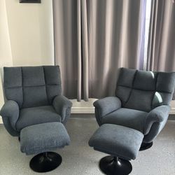 PAIR SINGLE RECLINING COUCHES WITH FOOT STOOL