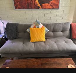 Gray-Green Tufted Fabric Futon Sofa