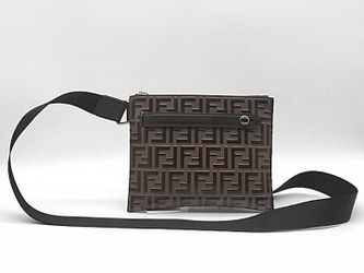 Fendi Ff Pattern Leathercross Body Messenger Bag In Brown & Black Mk0126rzxmia