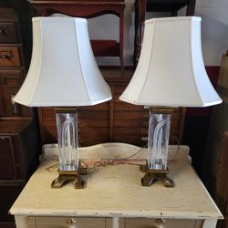 Brass/Crystal Vintage Brass Matching Lamps