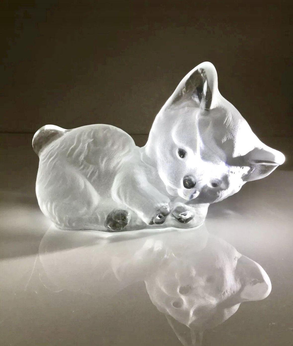 Adorable Viking Frosted Glass Kitten Bookend Paperweight