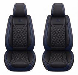 Car Seat Covers 4-Piece Front Pair Durable Leather, Anti-Slip Waterproof Car Accessories Custom Fit for Most Cars, SUV & Sedan(Black and blue) 【UNIVE