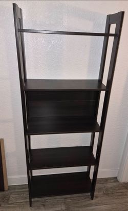5-Tier Dark Brown Ladder Bookshelf
