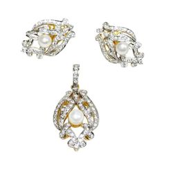 White Gold Pearl Diamond 💎 Jewelry Set