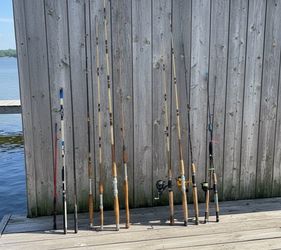 Lot for 12 Saltwater and Freshwater Fishing Poles Rods, good condition