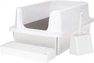 New Extra Large anti leak high sided stainless steel bottom (Repels Odors) And white top kitty cat litter box w/ scoop And Holder, And Foot pedal