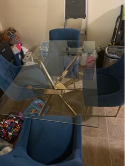 Glass Top Dining Table with Gold Base