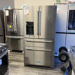 Kitchen Aid Stainless Steel 4-Door Refrigerator With Wood Interior 🔥