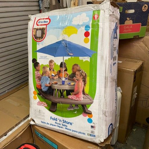 Little Tikes Outdoor Fold 'N Store Kids Picnic Table Toy with Market Umbrella