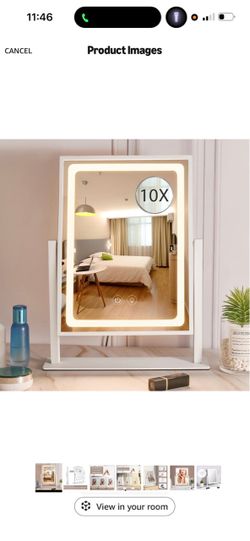Vanity Mirror with Lights, Hollywood Makeup Mirror, Touch Control, 3 Color Lighting Modes, Dimmable, Detachable 10X Magnification Mirror, 360 Rotation