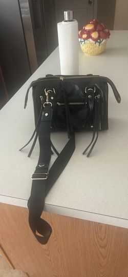 Black Leather Satchel Bag with Crossbody Strap