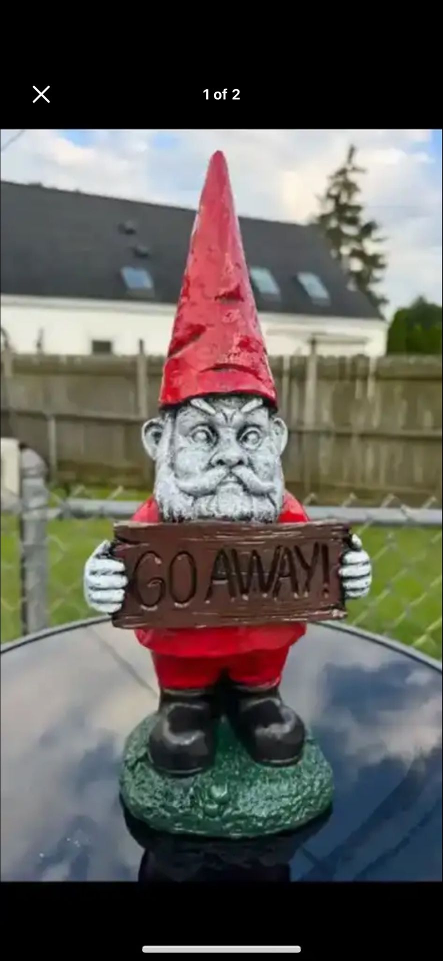 Large Gnome Holding Go Away Sign