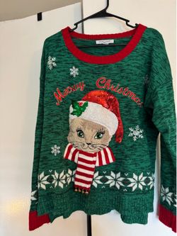 “Meowy Christmas” Cat Sweater – Size L