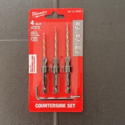 Milwaukee 4 Pc Countersink Drill Bit Set #6, #8, #10 48-13-5003