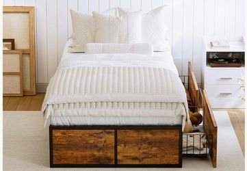 Twin XL Bed-frame with 4 Drawer Storage and Charging Station