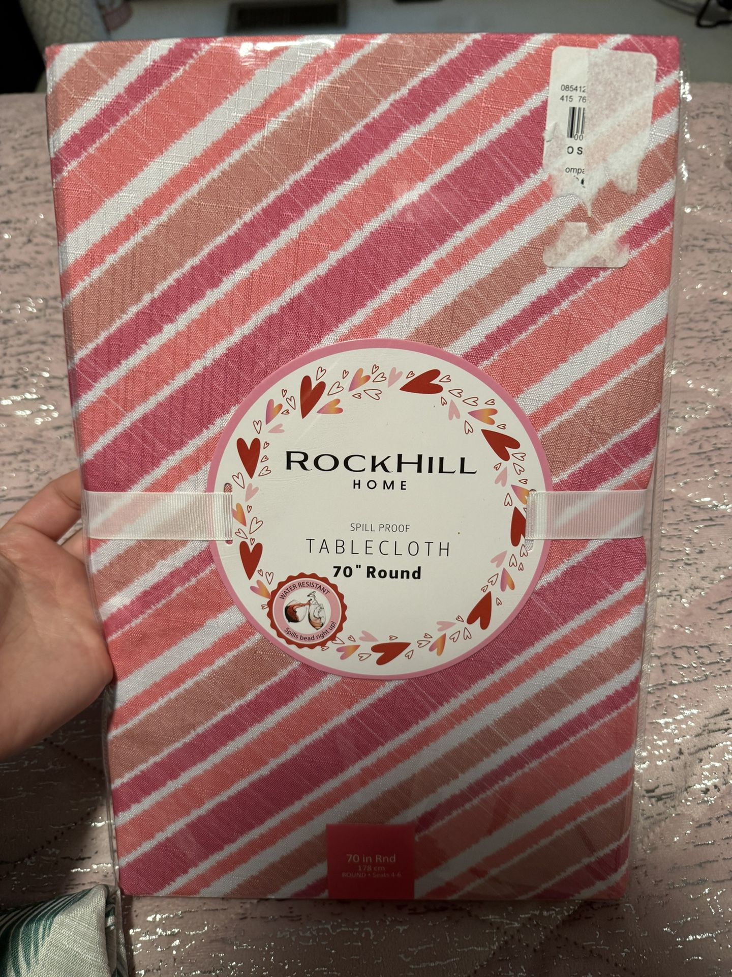 Rockhill Home Spill Proof Pink White Striped 70” Round Tablecloth