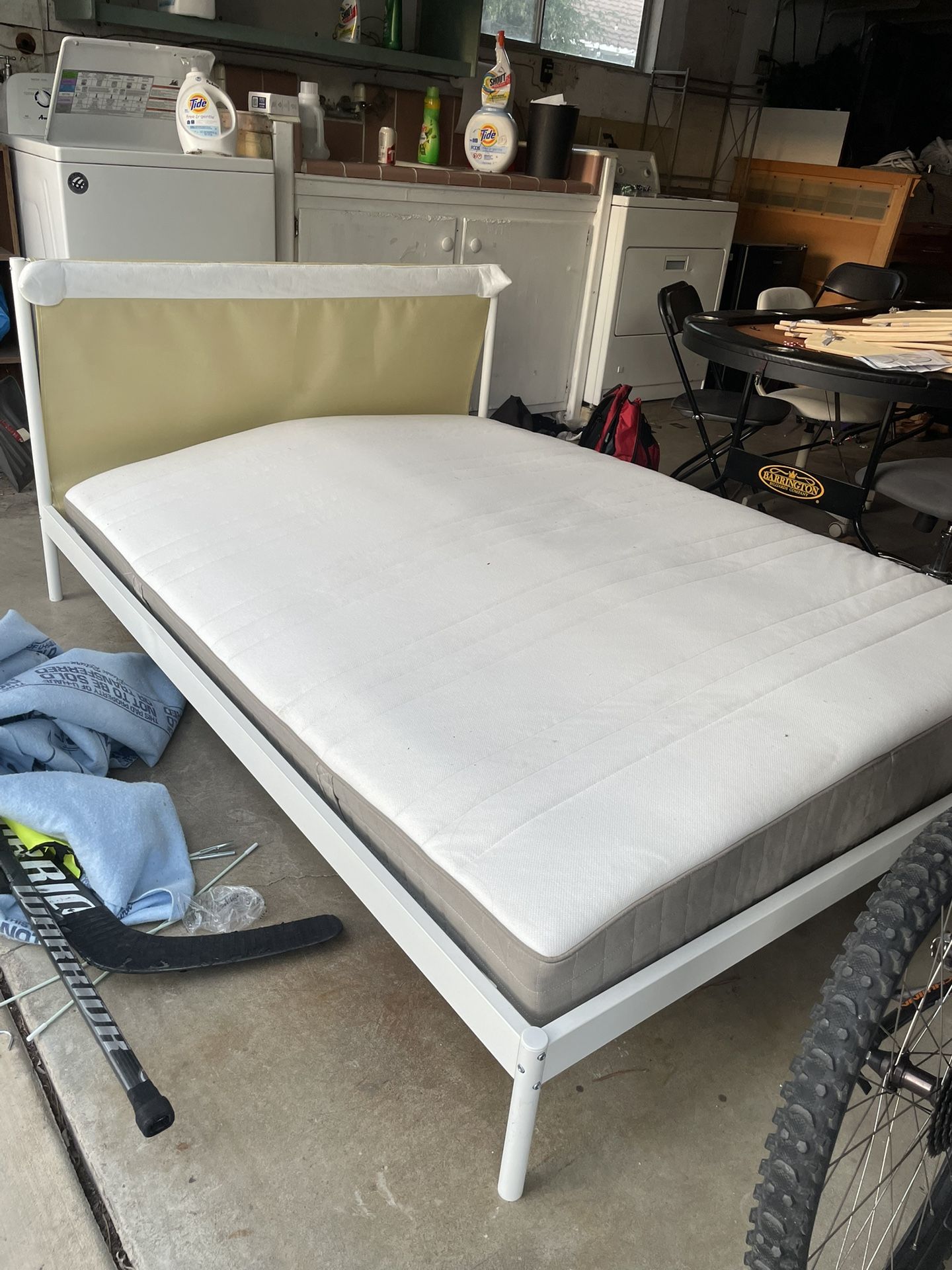White Metal Bed Frame + Mattress (Twin)