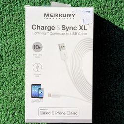 Merkury Innovations 10ft Charge & Sync XL iPod/iPhone/iPad 8pin to USB Cable NIB
