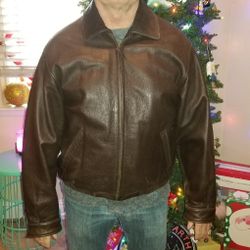Macys Club Room Heavy Brown Mens Leather Jacket Small