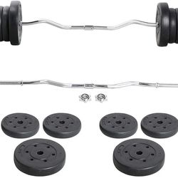 Barbell Weight Set -Curl Bar & 6 Weights & 2 Barbell Clamps for Lifts 55LB

