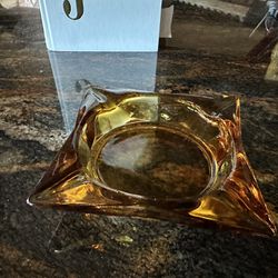 1970’s Vintage Yellow Amber Square Iconic Glass Ashtray