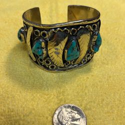 Vintage Sterling Silver With Turquoise Indian Bracelet Very Fine Piece