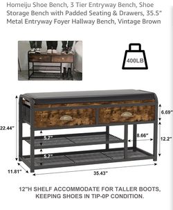 3 Tier Entryway Bench/ Shoe Storage Bench